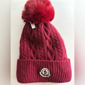 New red angora soft pom pom hat